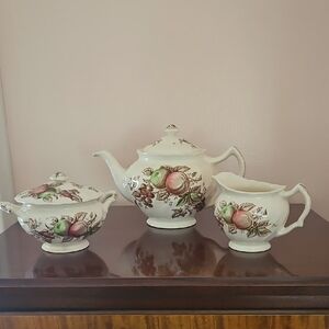 Johnson Brothers Harvest Time Teapot, Sugar Bowl, and Creamer Set